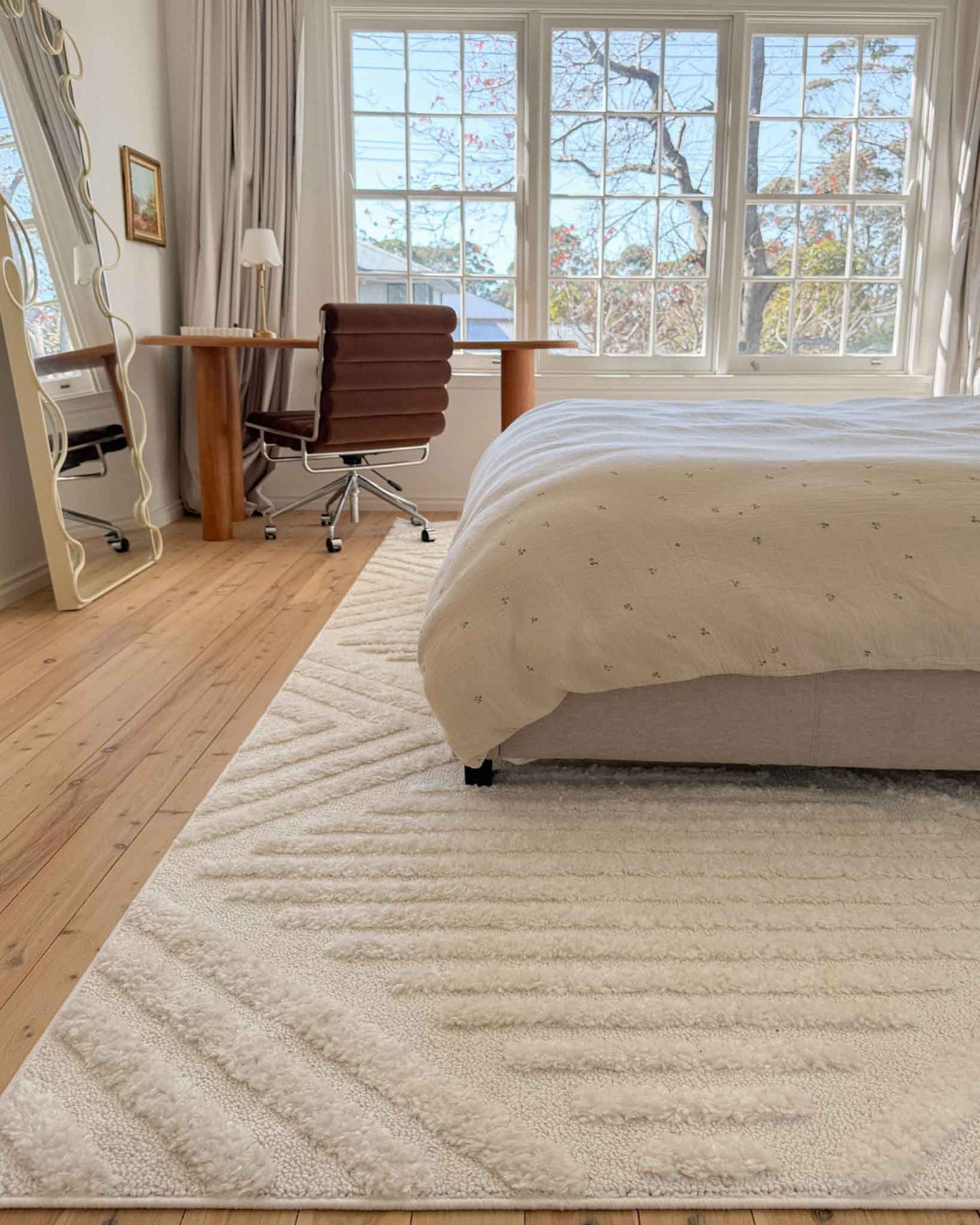 Catriona Ivory Cream Geometric Textured Rug