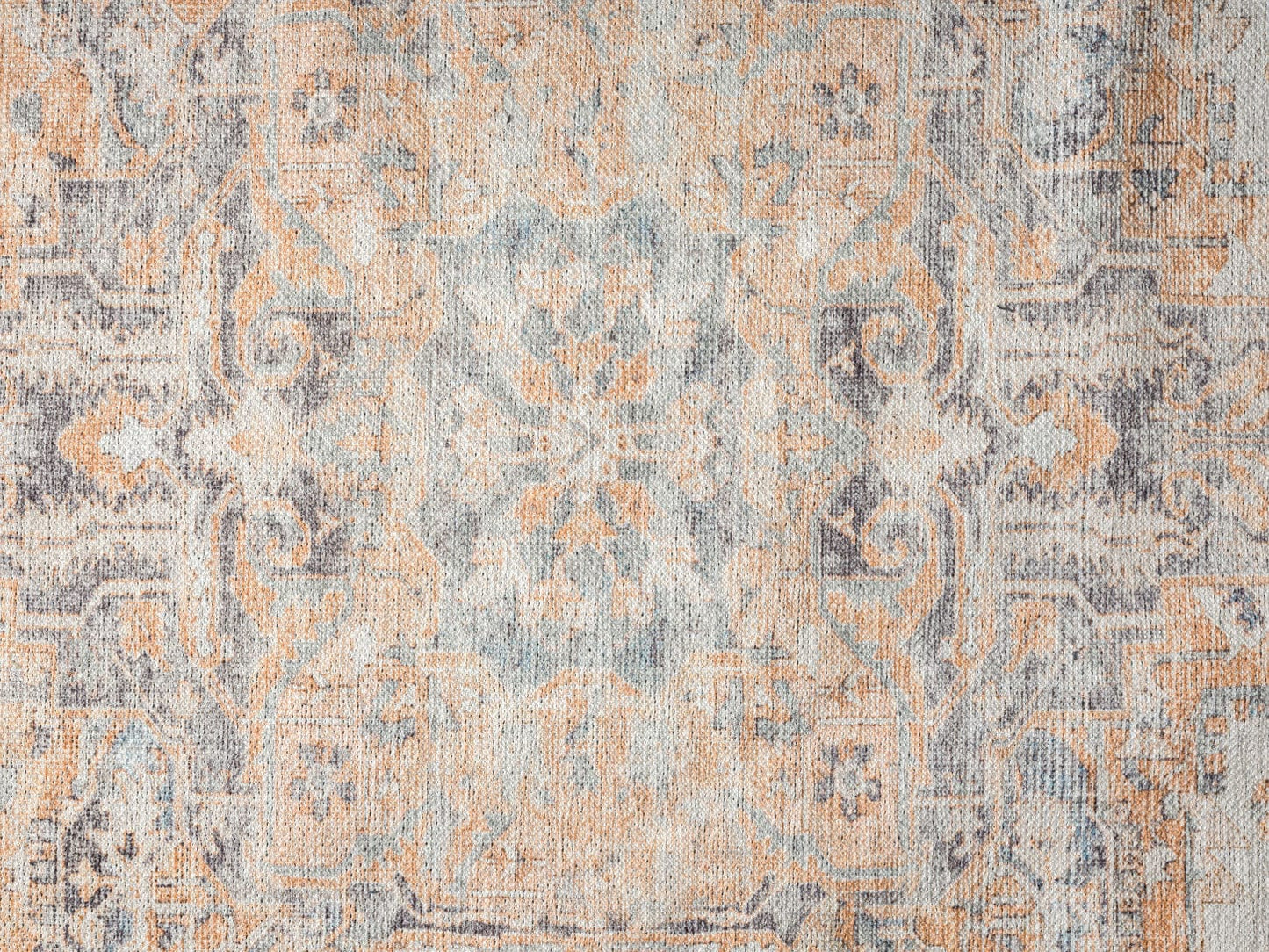 Ceren Orange and Blue Traditional Distressed Washable Rug