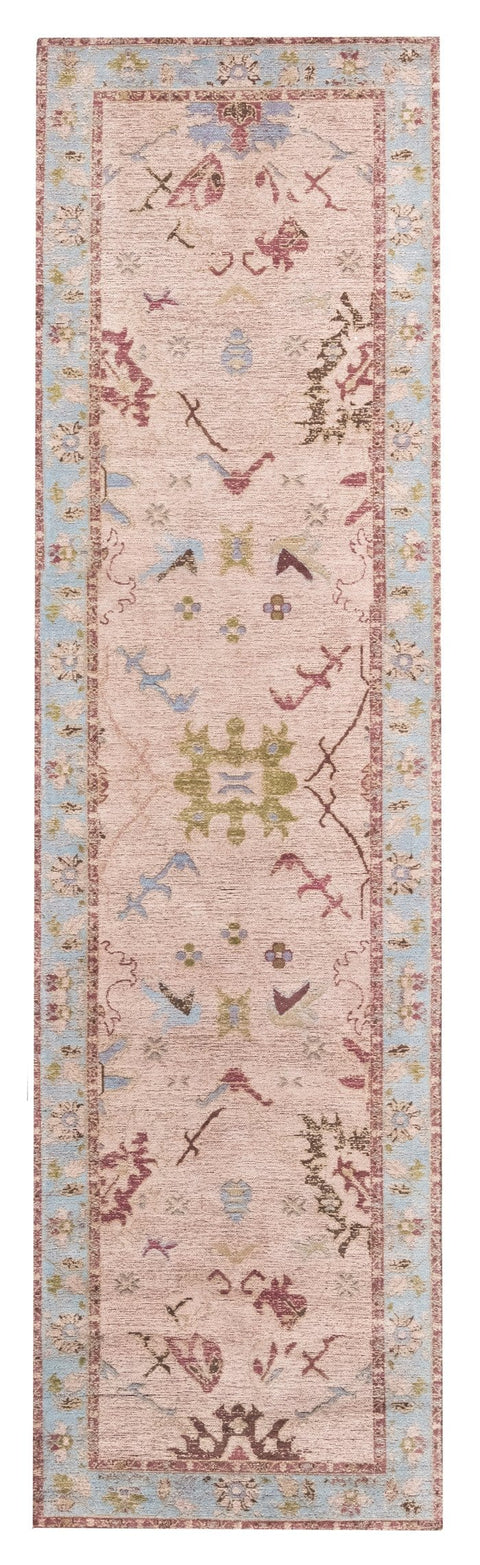 Dakota Blue and Pink Bordered Floral Runner Rug