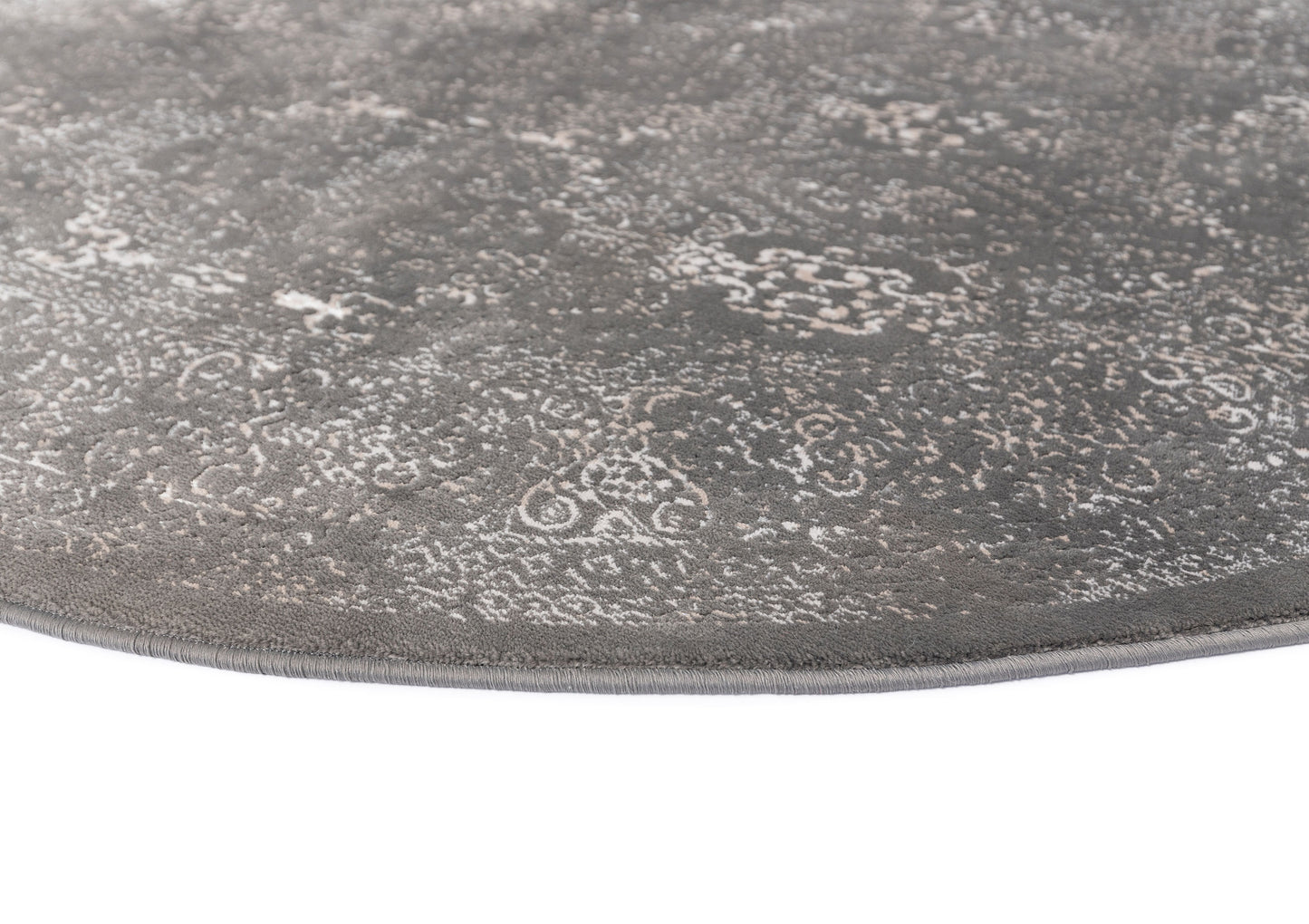 Dalma Charcoal Grey And Ivory Traditional Distressed Round Rug