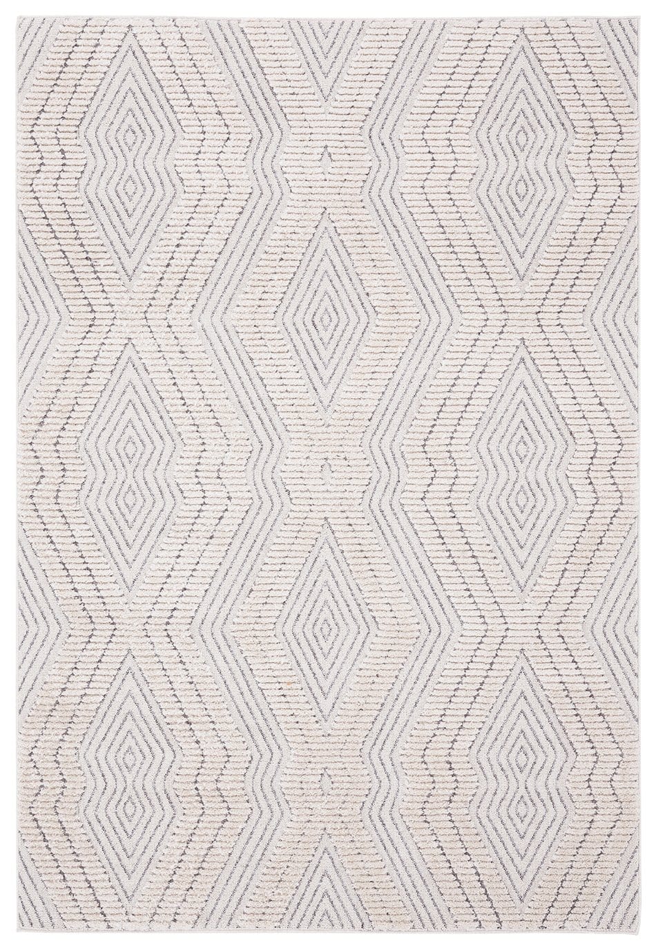 Dayna Ivory and Grey Textured Diamond Tribal Rug