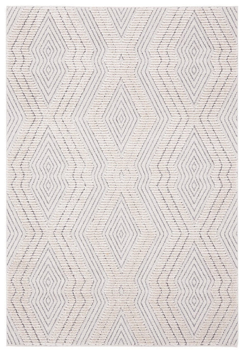 Dayna Ivory and Grey Textured Diamond Tribal Rug