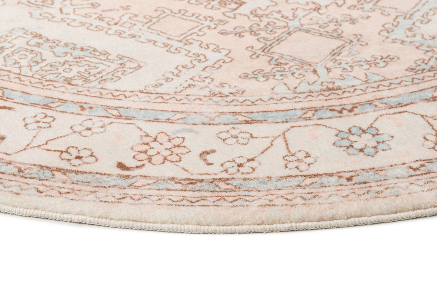 Edwina Peach and Blue Washable Round Rug