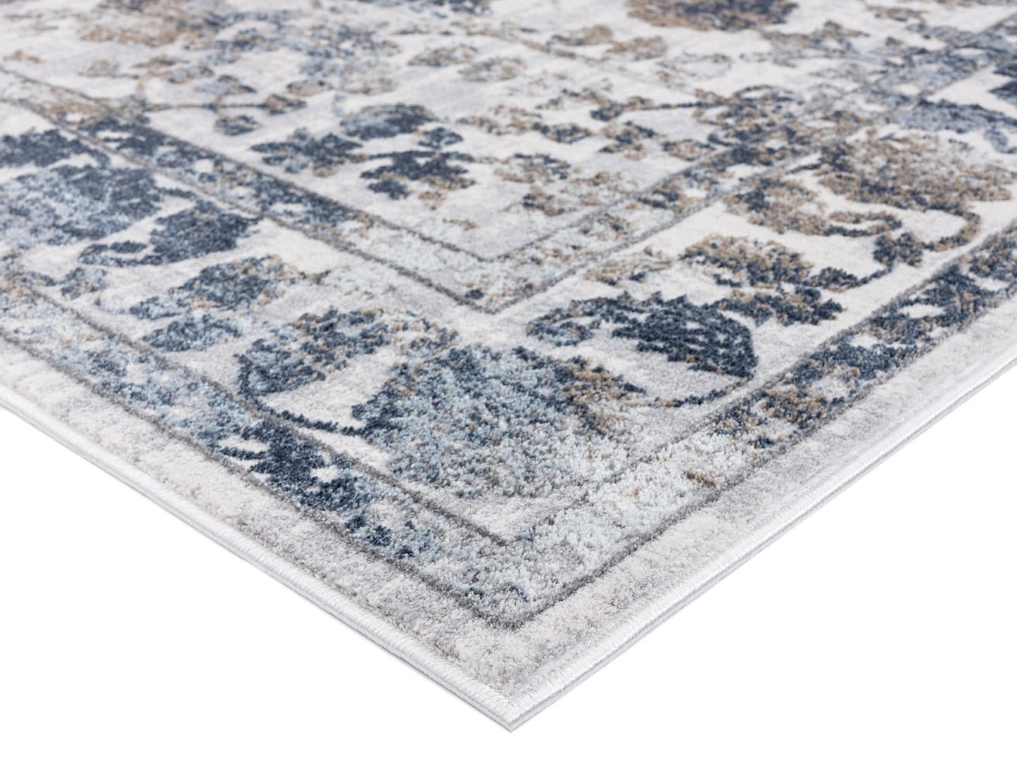 Elletra Cream And Navy Floral Motif Runner Rug *NO RETURNS UNLESS FAULTY