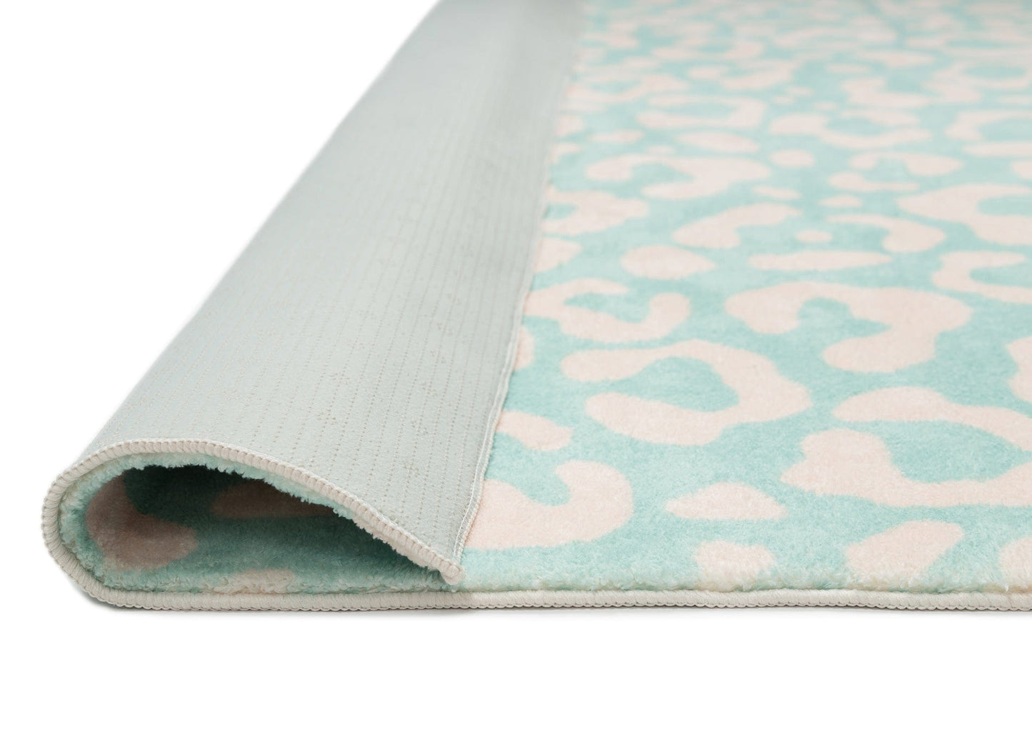 Esmeralda Pink and  Mint Green Leopard Print Washable Rug