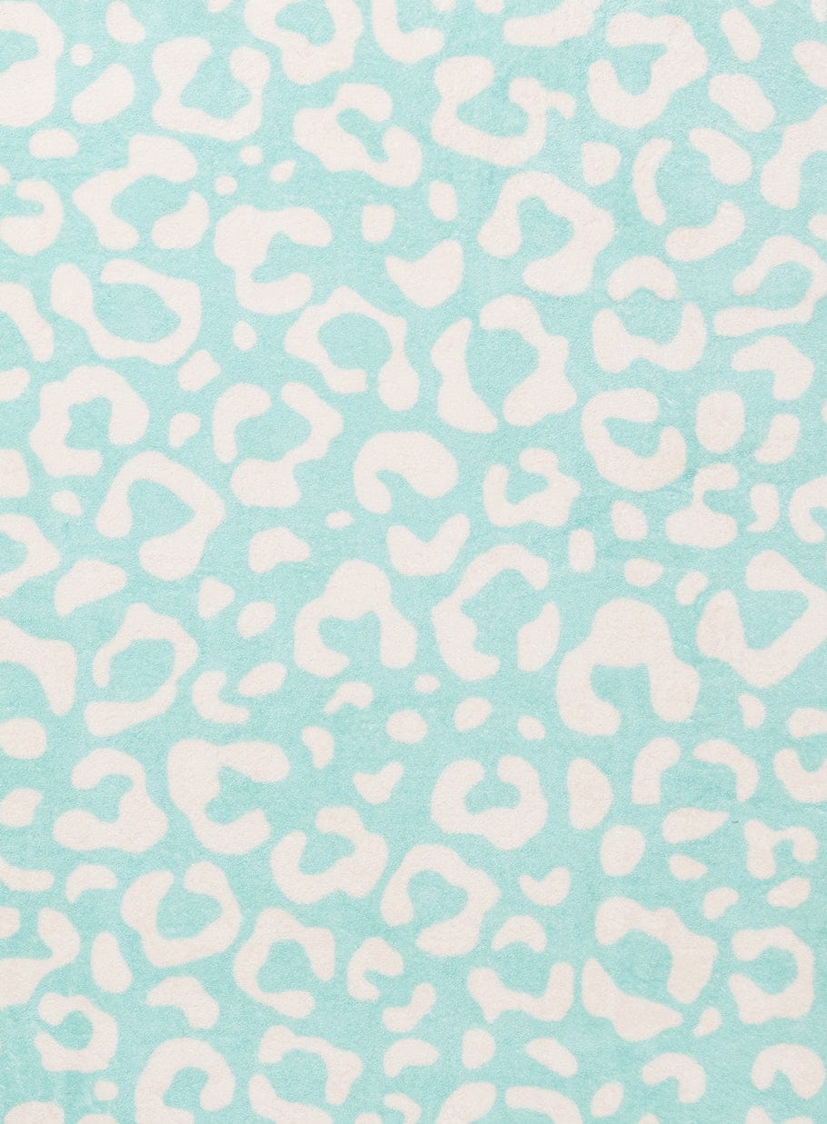 Esmeralda Pink and  Mint Green Leopard Print Washable Rug
