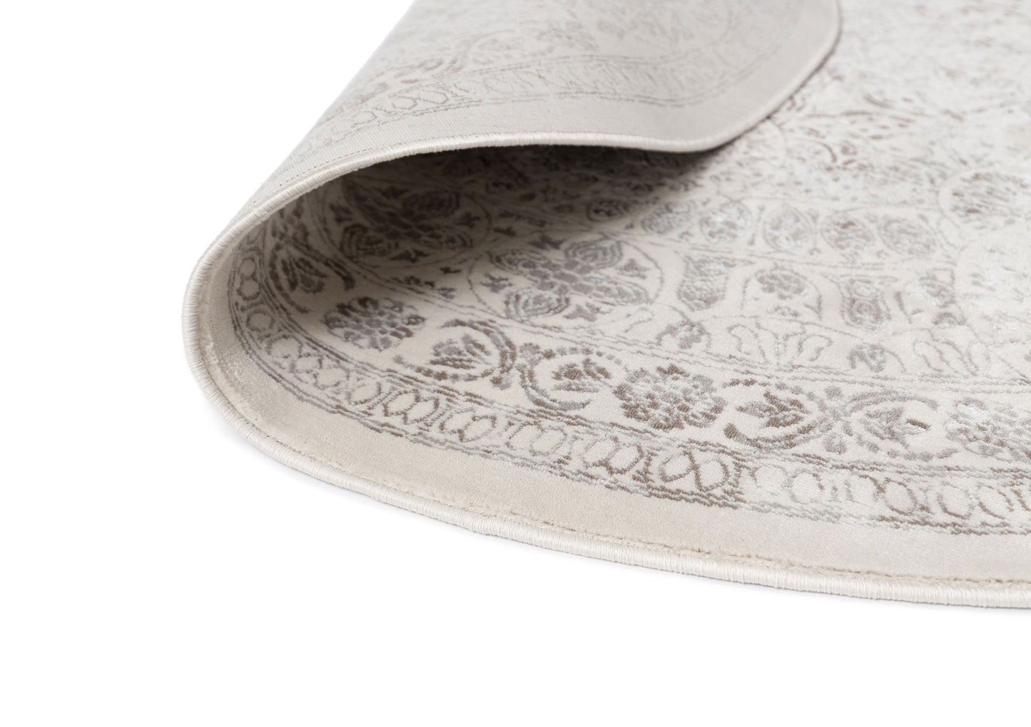 Esmeray Ivory And Grey Traditional Distressed Round Rug