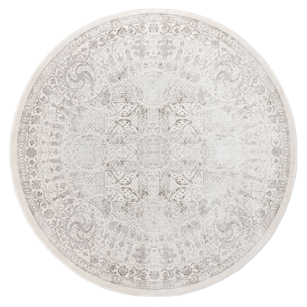 Esmeray Ivory And Grey Traditional Distressed Round Rug