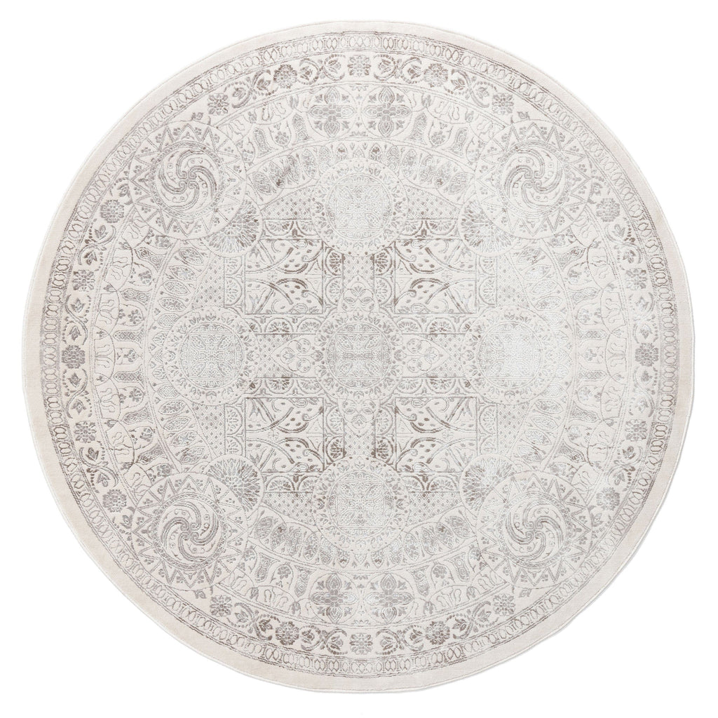Esmeray Ivory And Grey Traditional Distressed Round Rug *NO RETURNS UNLESS FAULTY