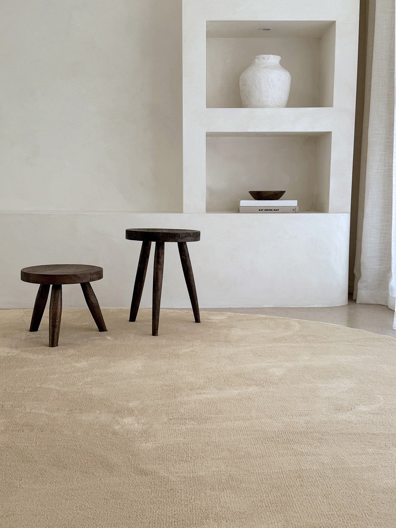 Felda Beige Irregular Round Washable Rug