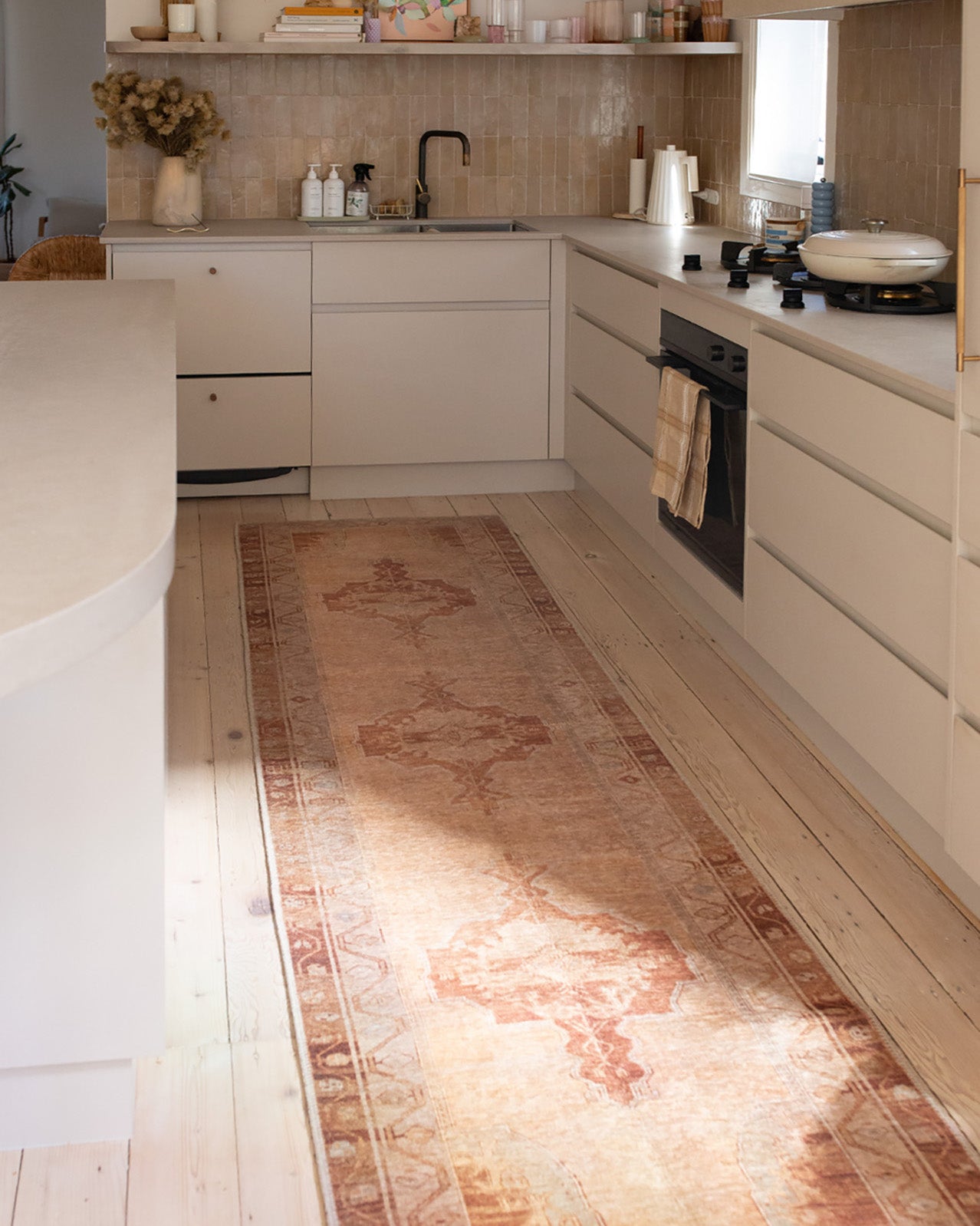 Feliza Cream and Rust Medallion Washable Runner Rug