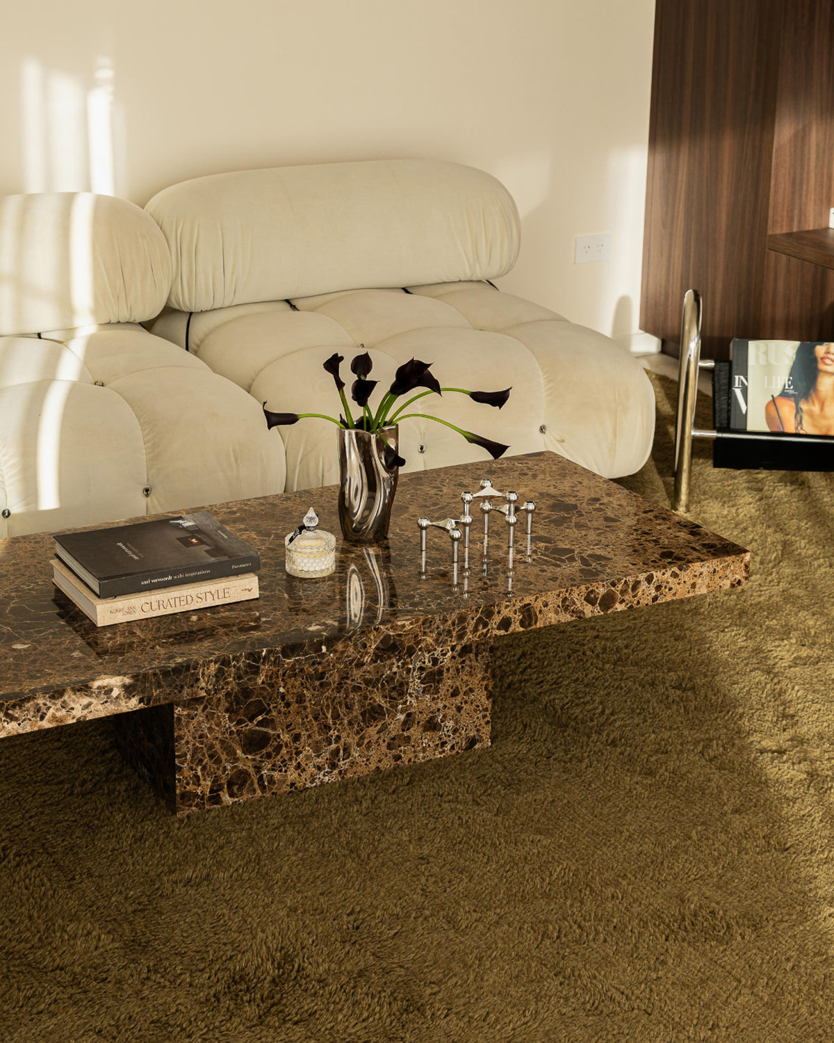 Flavia Dark Green Wool Shag Rug