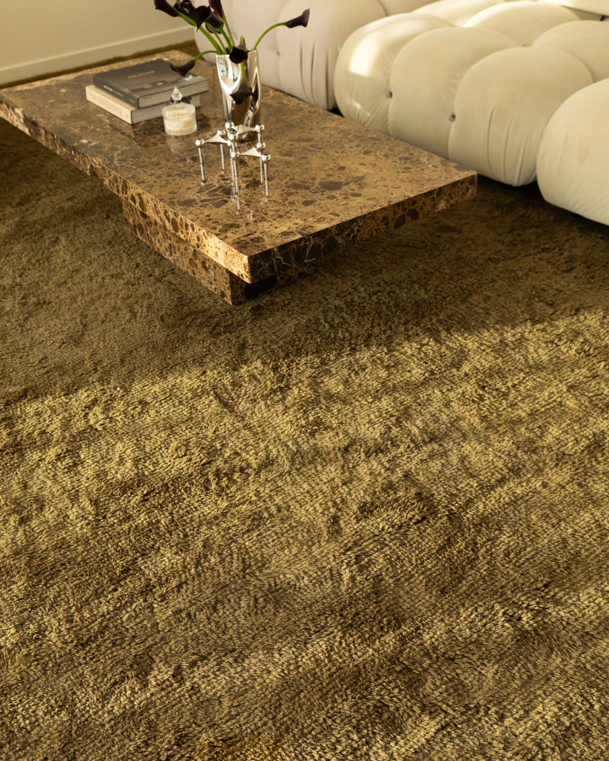 Flavia Dark Green Wool Shag Rug