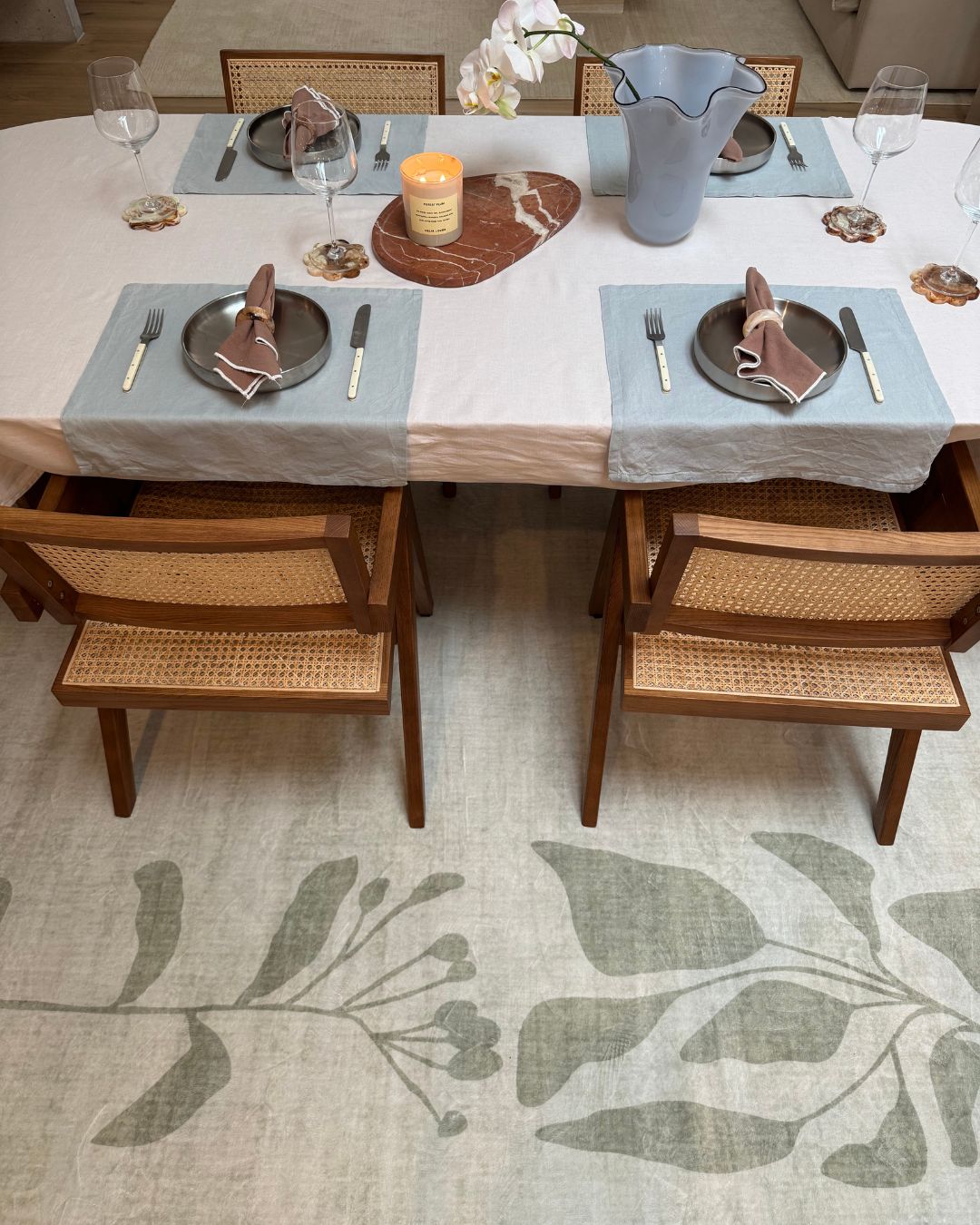 Glaiza Green Botanical Border Washable Rug