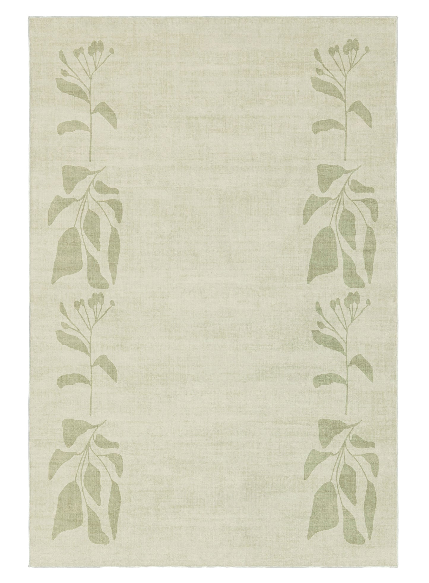 Glaiza Green Botanical Border Washable Rug