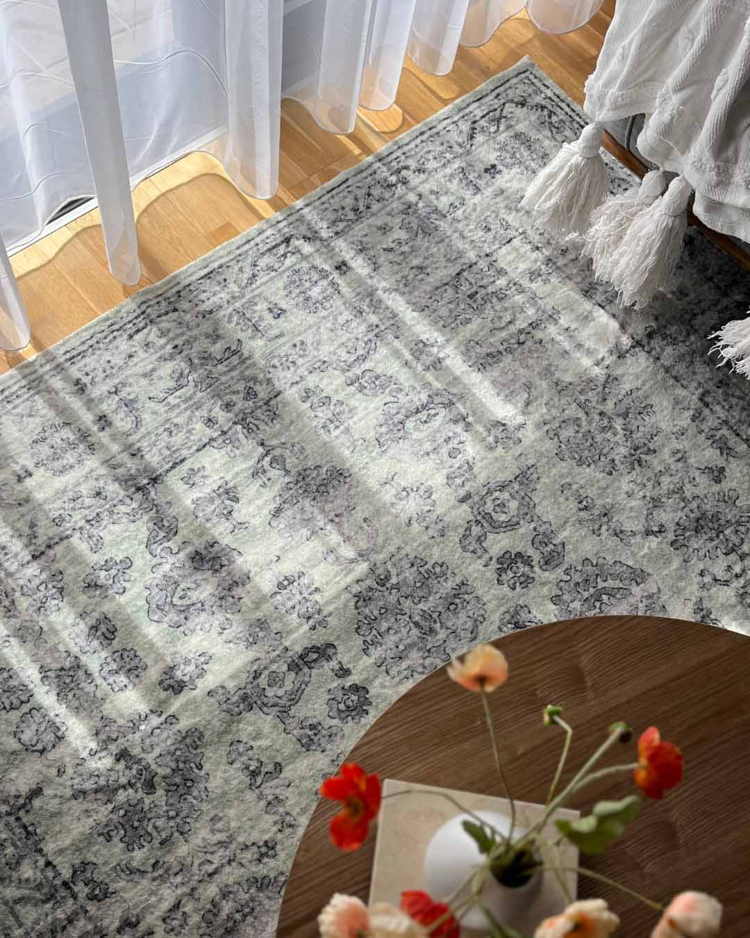 Heidi Green and Grey Distressed Washable Rug