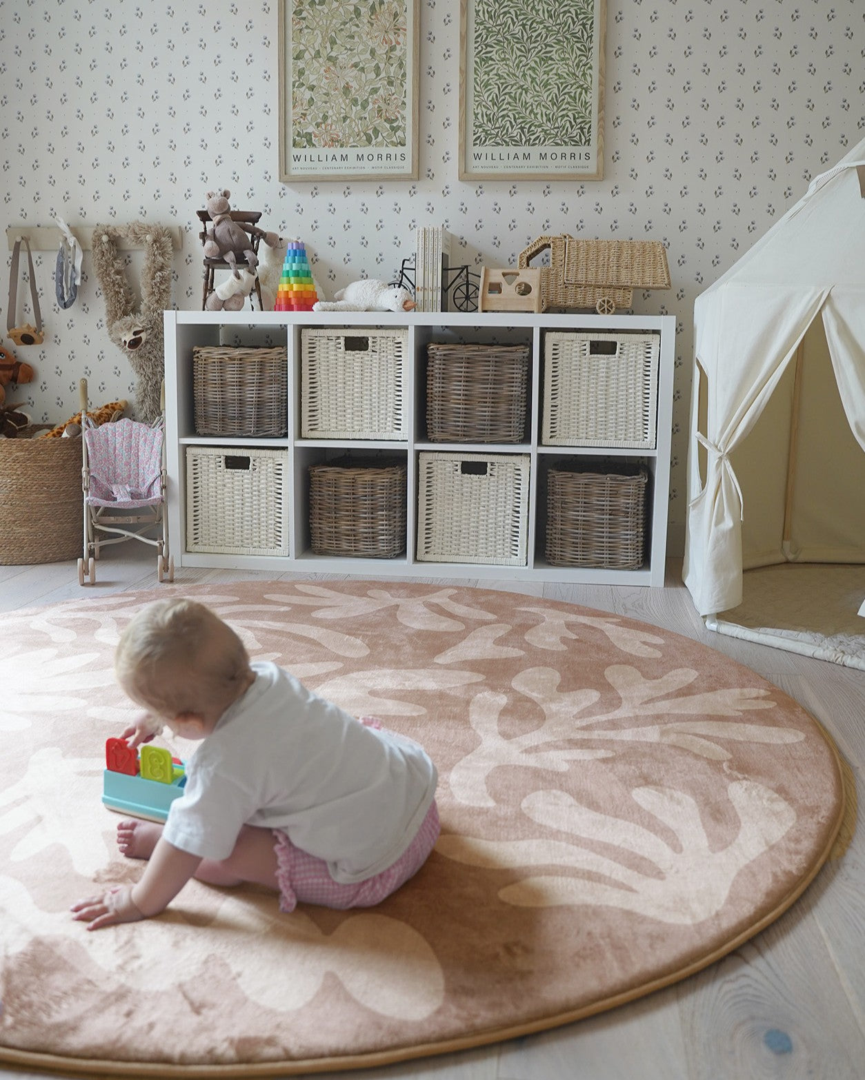 Hira Pink Beige Shapes Rollie Pollie Round Playmat