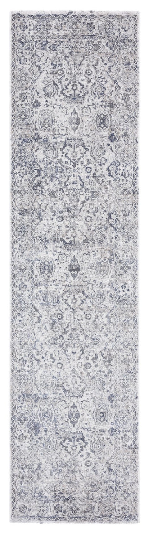 Iman Blue Ivory and Stone Grey Transitional Distressed Runner Rug