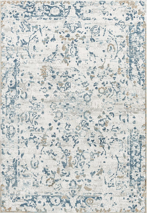 Iris Blue Grey and Beige Distressed Floral Rug