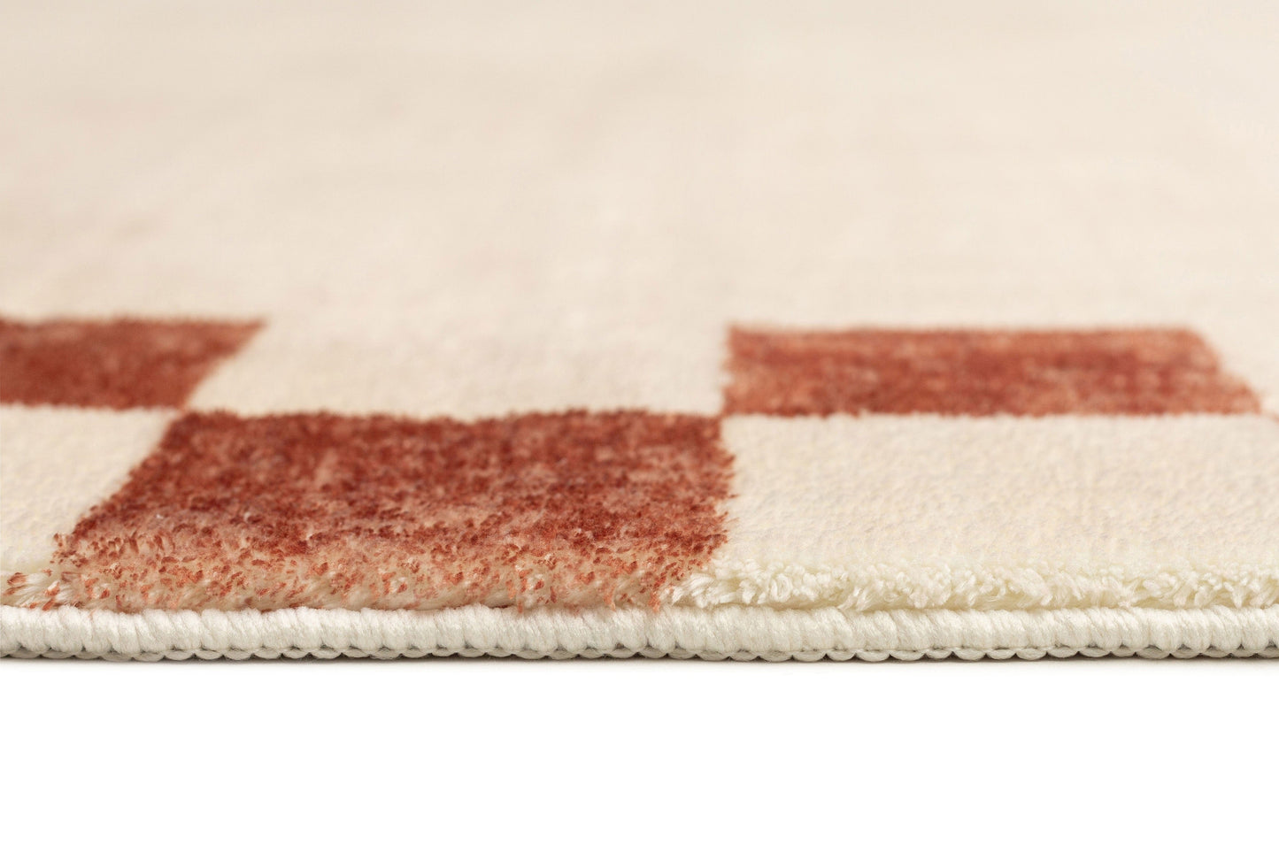 Isi Rust Brown Checkered Border Washable Rug