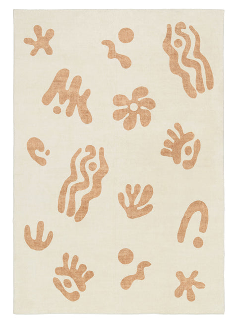 Isidore Beige and Cream Abstract Washable Rug