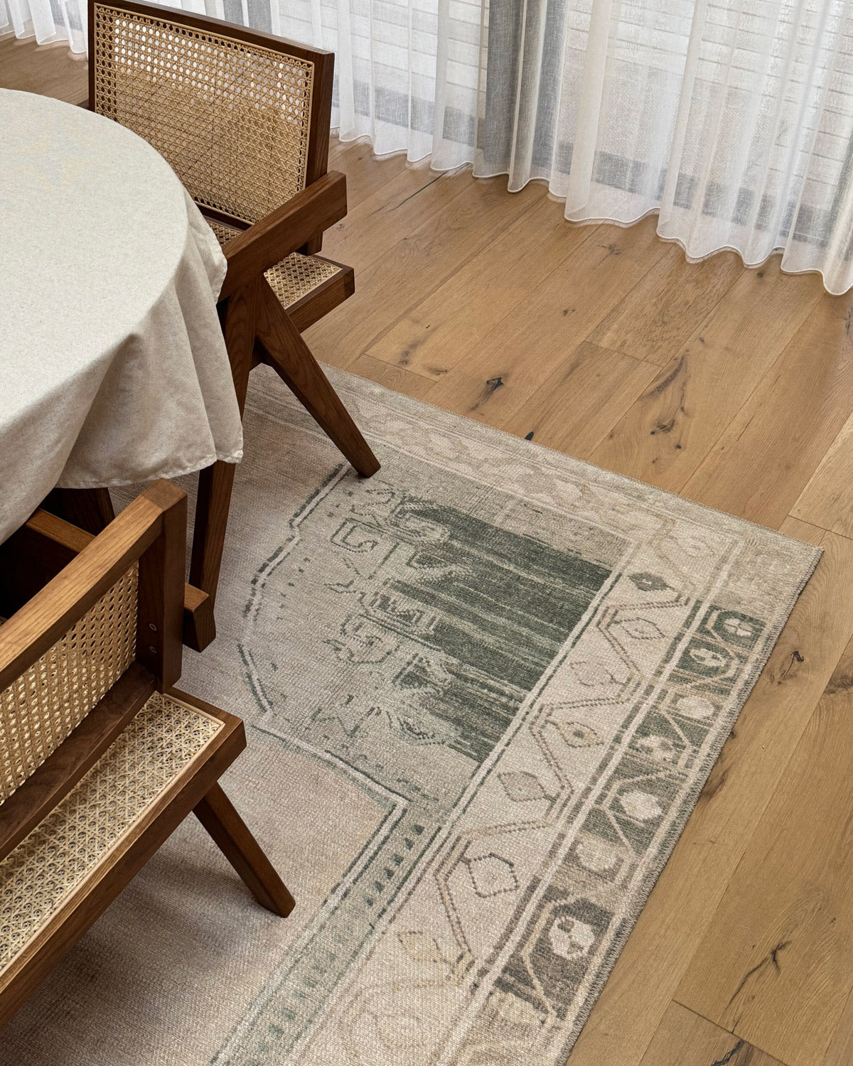 Janella Beige and Green Medallion Washable Rug