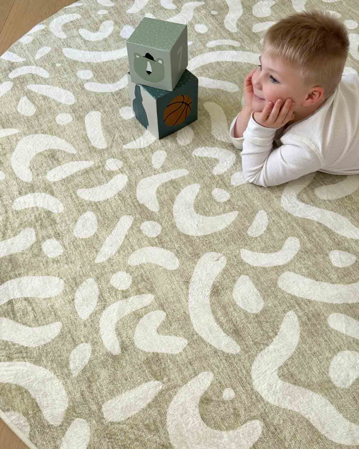Jema Beige Abstract Rollie Pollie Round Playmat