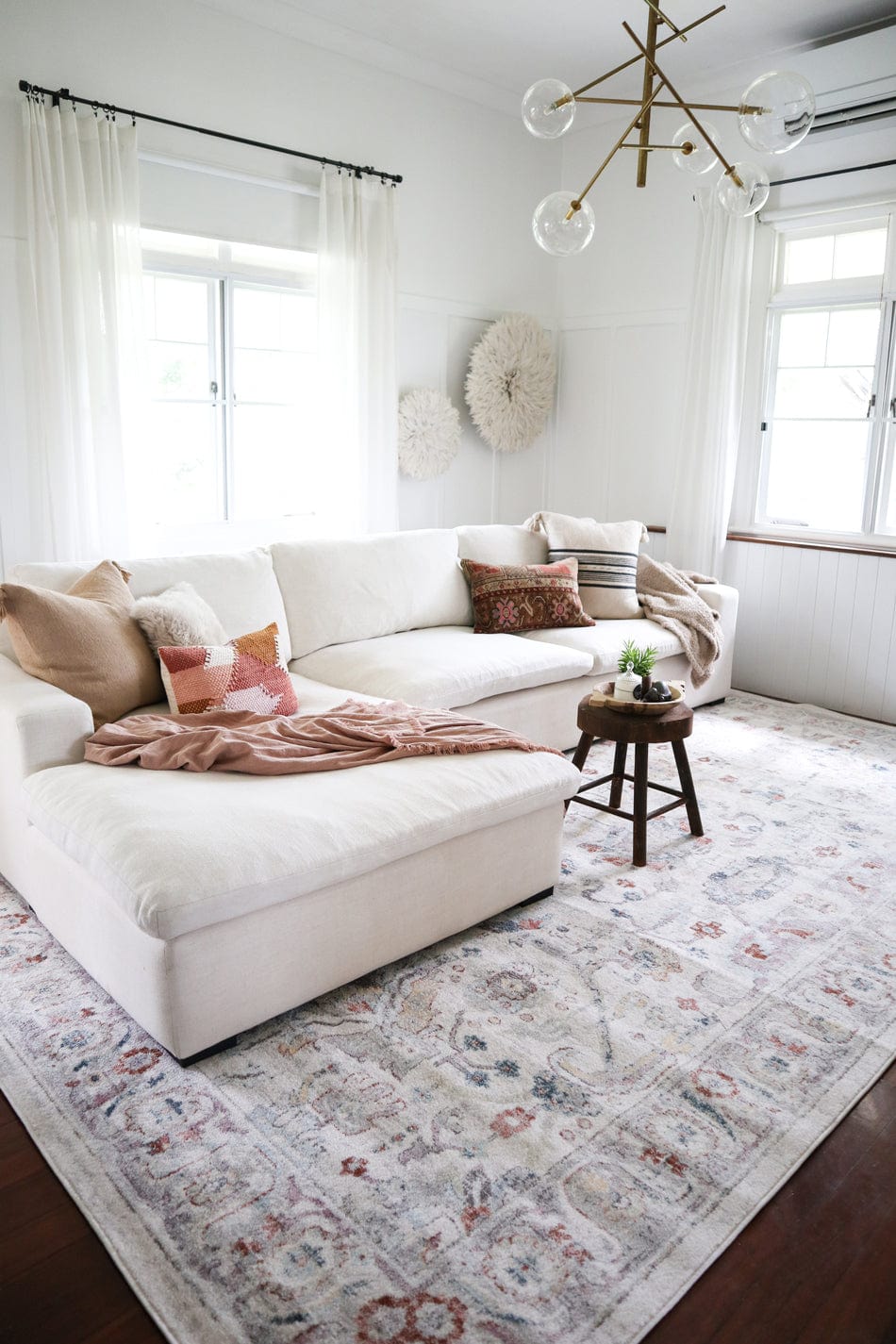 Jinnie Cream and Purple Multi-Colour Distressed Rug