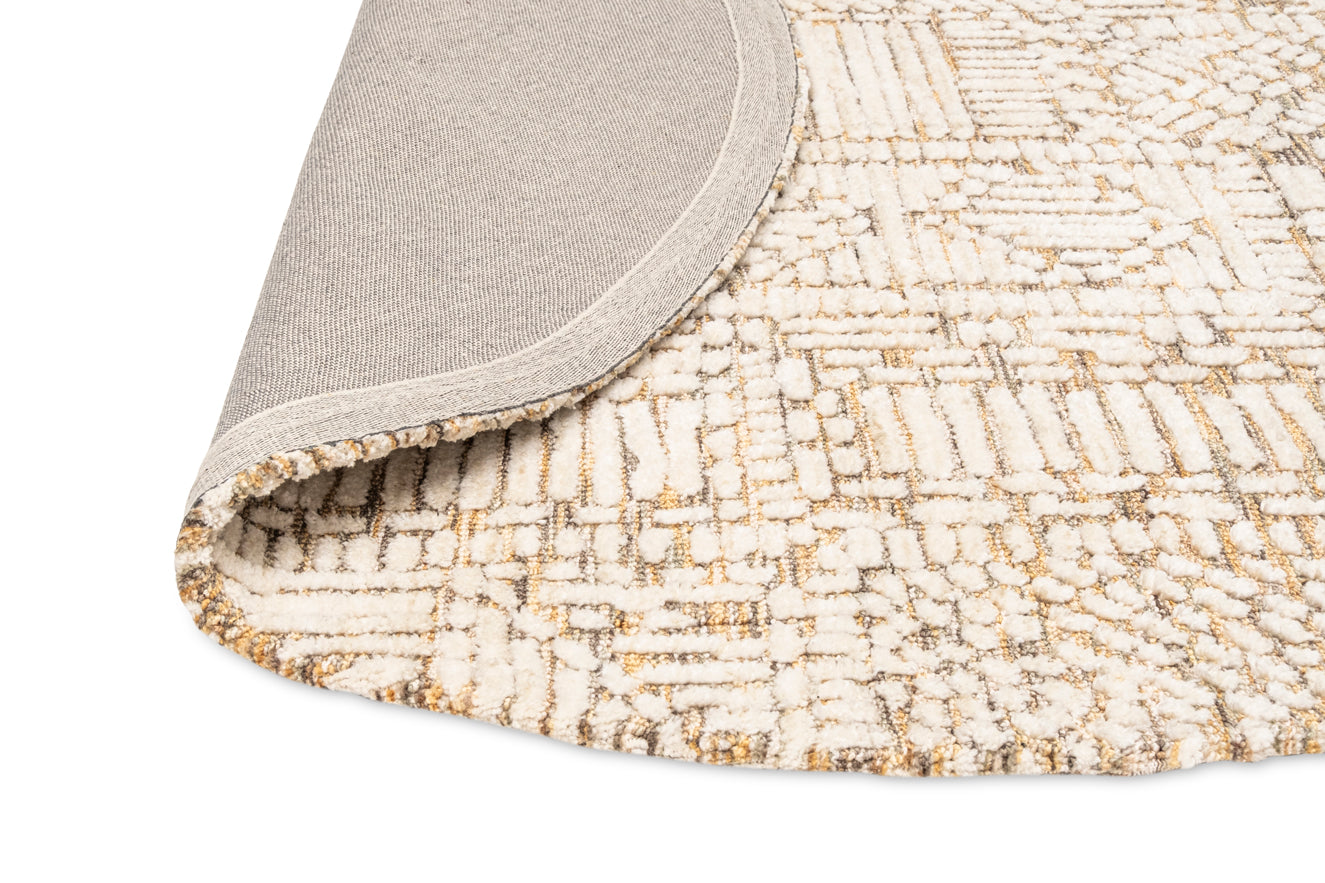Jordan Mustard and Beige Geometric Modern Round Rug