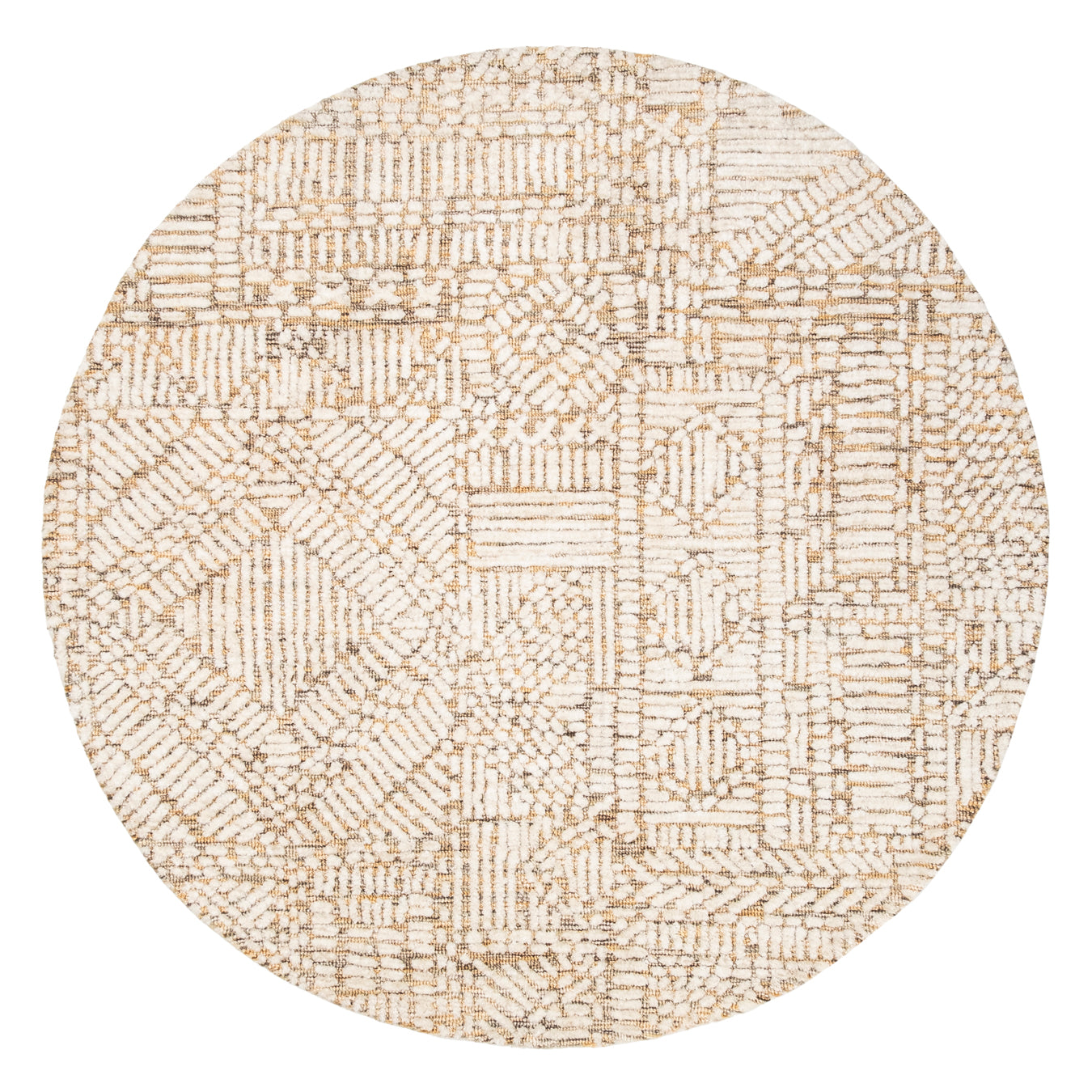 Jordan Mustard and Beige Geometric Modern Round Rug