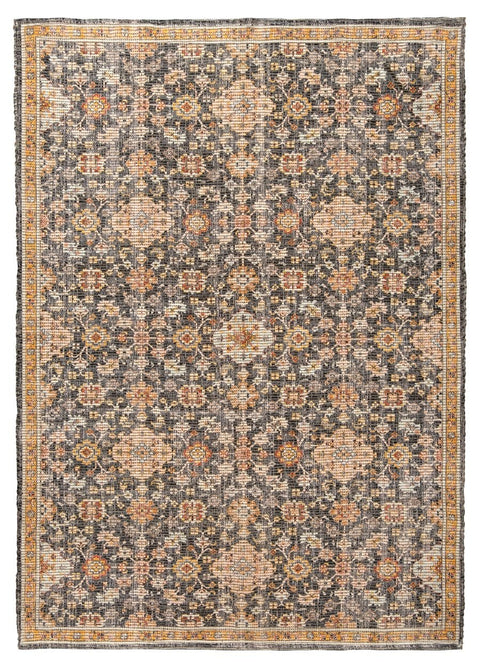 Juanita Orange and Charcoal Floral Distressed Rug