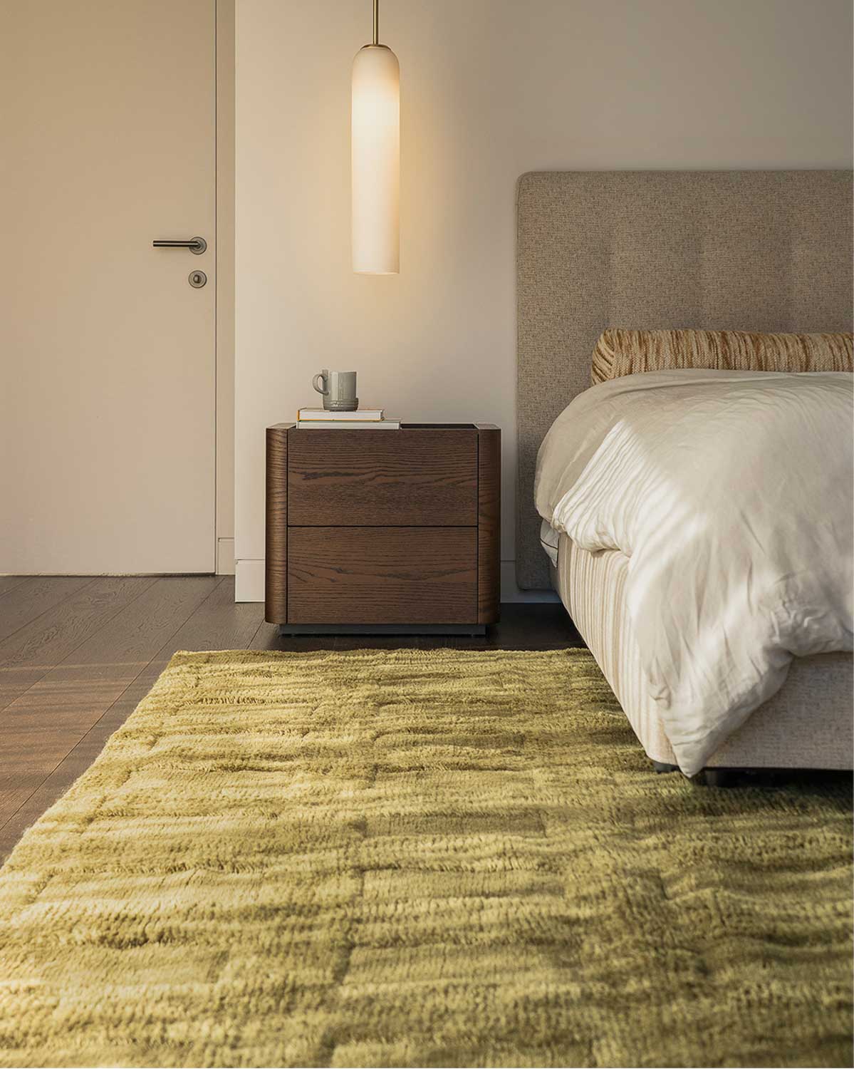 Kahlen Dark Green Geometric Wool Shag Rug