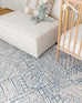 Karmen Blue and Ivory Geometric Patterned Round Rug