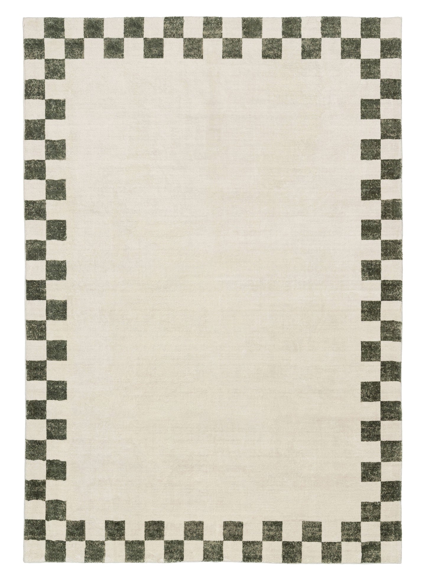 Keava Green Checkered Border Washable Rug