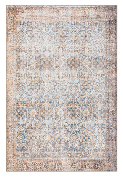 Krisna Brown and Blue Traditional Distressed Washable Rug*NO RETURNS UNLESS FAULTY