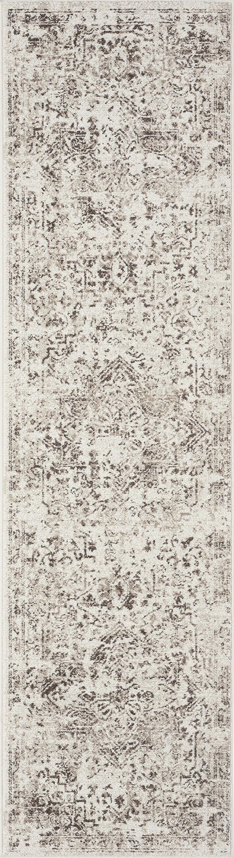 Liliana Cream And Brown Traditional Distressed Floral Runner Rug