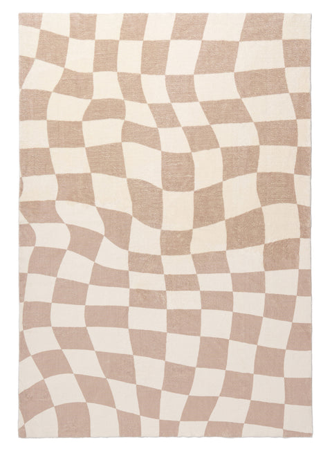 Logan Beige and Ivory Abstract Checkered Washable Rug*NO RETURNS UNLESS FAULTY