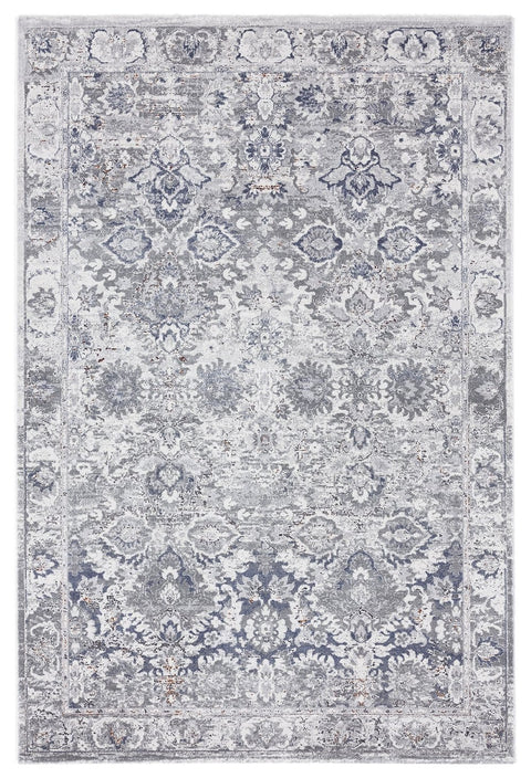 Lorna Grey Blue and Ivory Transitional Distressed Motif Rug