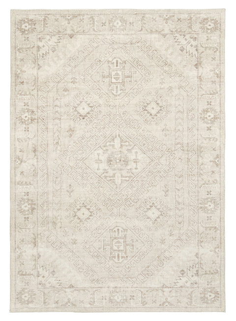 Lucille Cream and Beige Distressed Washable Rug