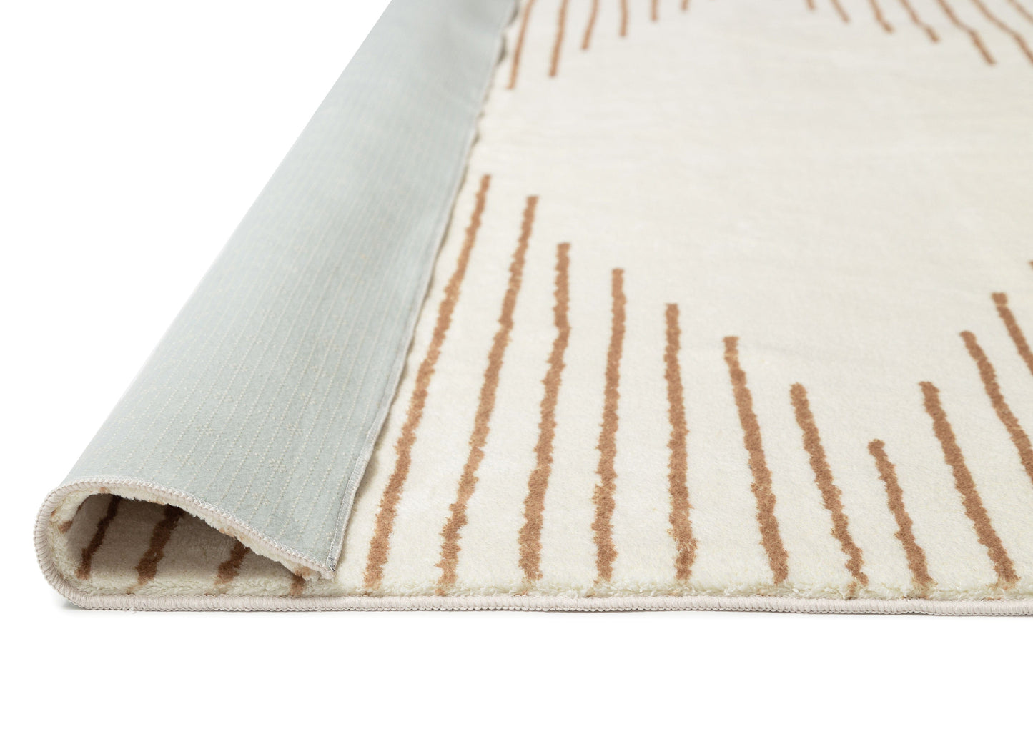 Lyra Ivory and Brown Diamond Stripe Washable Rug
