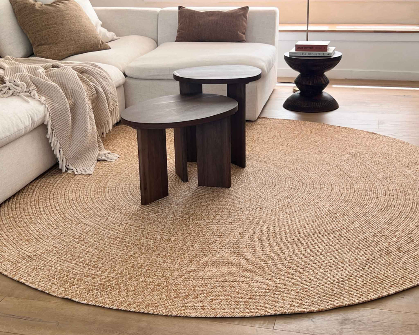 Malia Beige Braided Flatweave Indoor Outdoor Round Rug