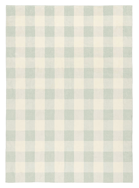 Marcia Green and Cream Gingham Washable Rug