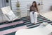 Marilyn Deep Forest Green and Blush Pink Striped Indoor Outdoor Rug