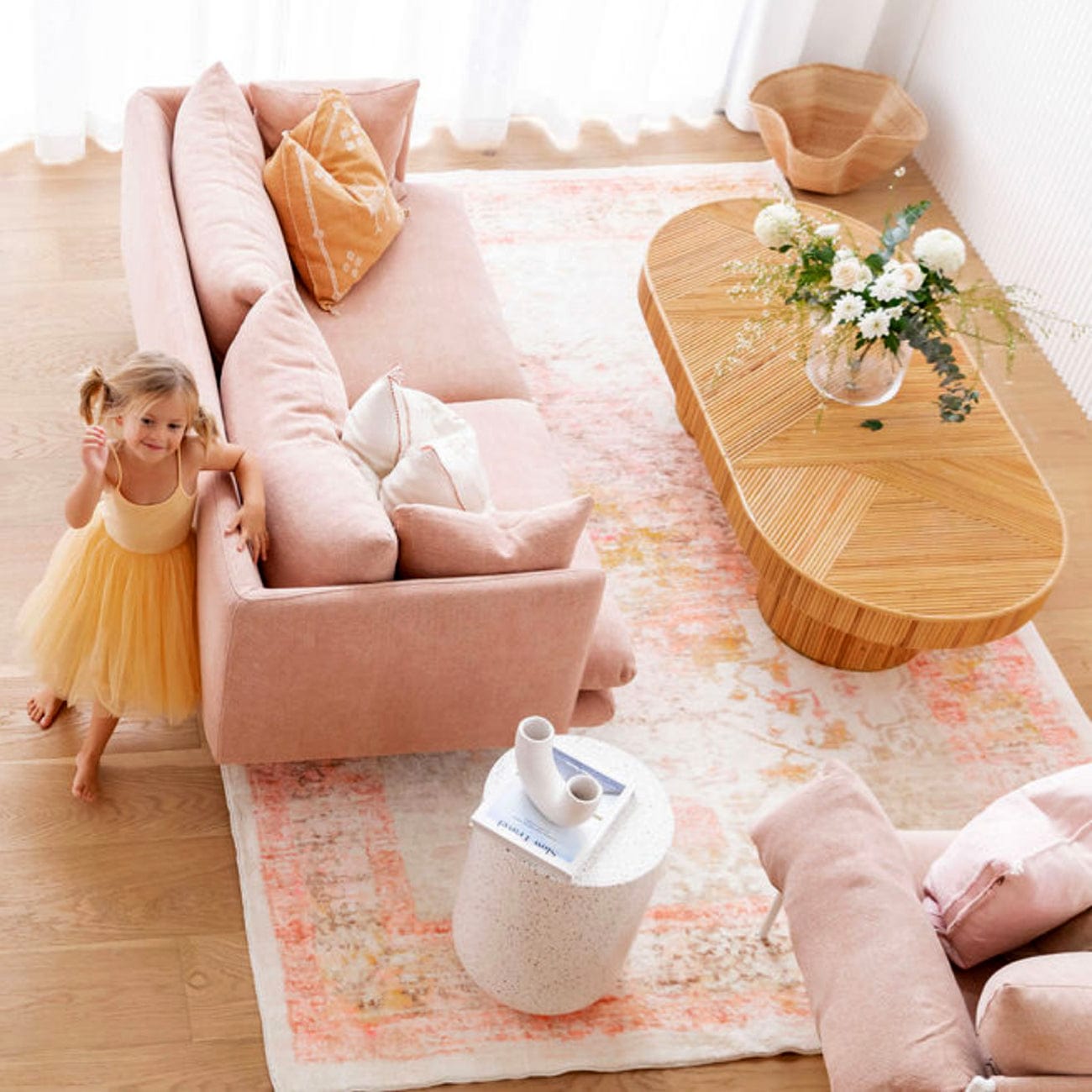 Marissa Orange Peach and Cream Medallion Washable Rug