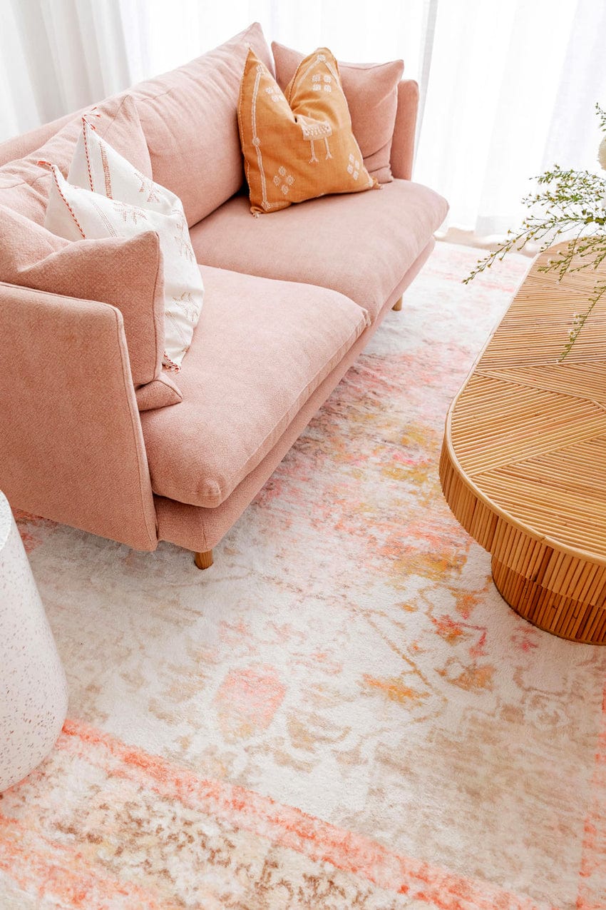 Marissa Orange Peach and Cream Medallion Washable Rug