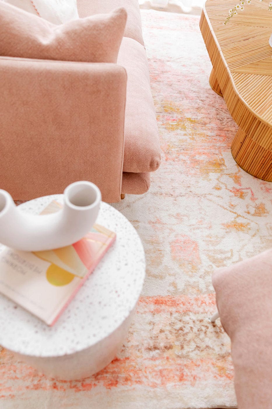 Marissa Orange Peach and Cream Medallion Washable Rug