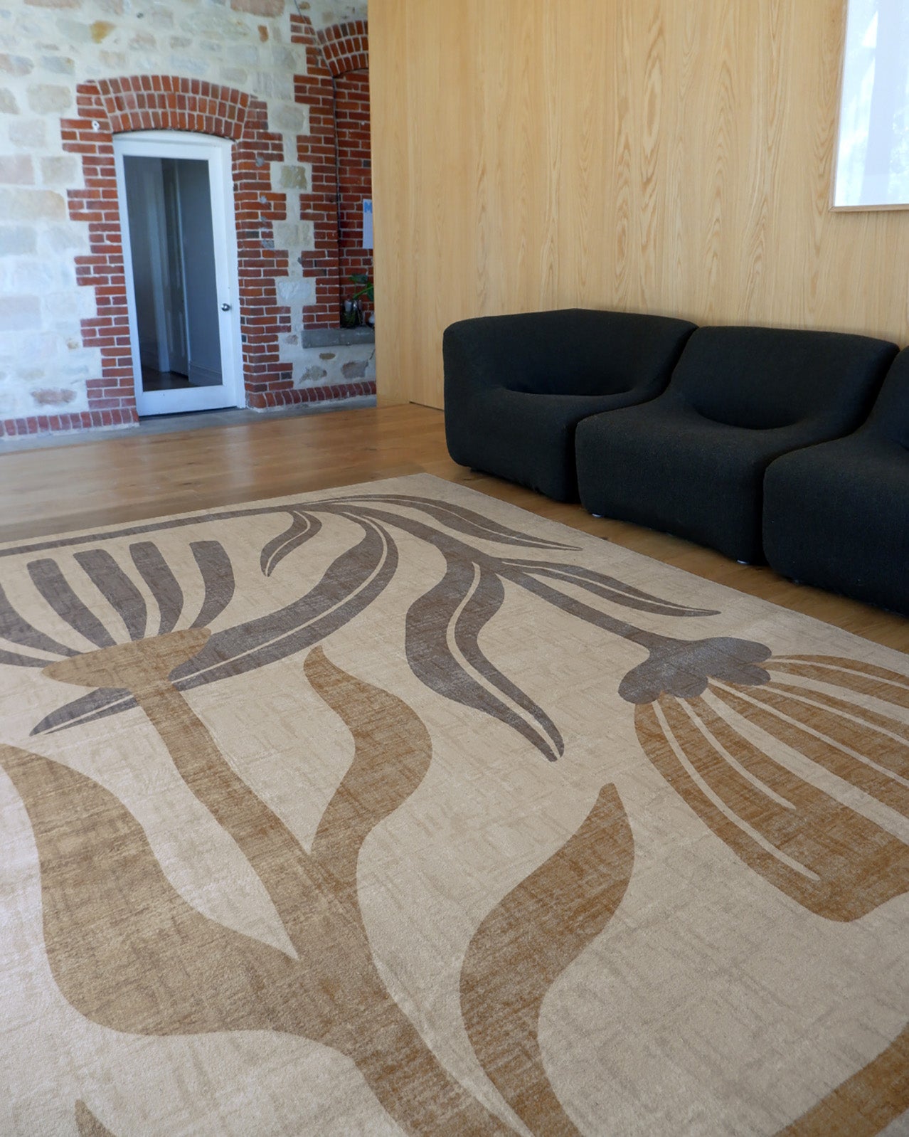 Marzon Beige and Brown Botanical Washable Rug