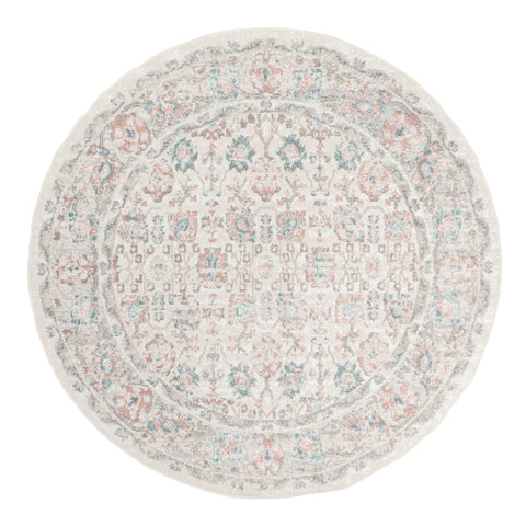 Melrose Cream and Pink Traditional Round Rug