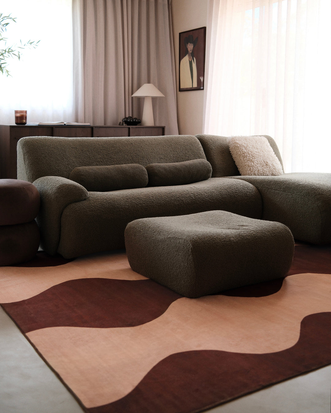 Merida Mulberry and Beige Wave Washable Rug