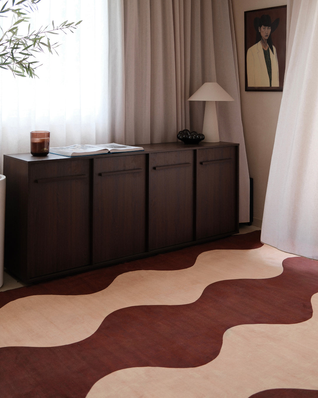 Merida Mulberry and Beige Wave Washable Rug